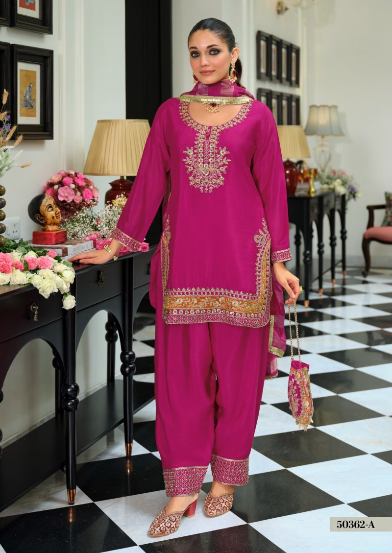 D 50362 A By Zaveri Chinon Beats Work Readymade Suits